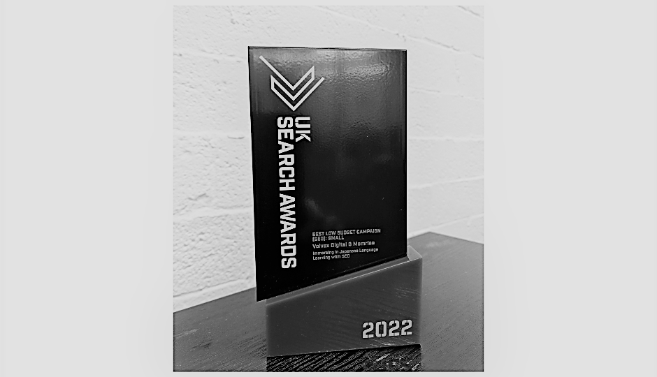 Volvox Digital - Winner Best Low Budget SEO Campaign - UK Search Awards 2022